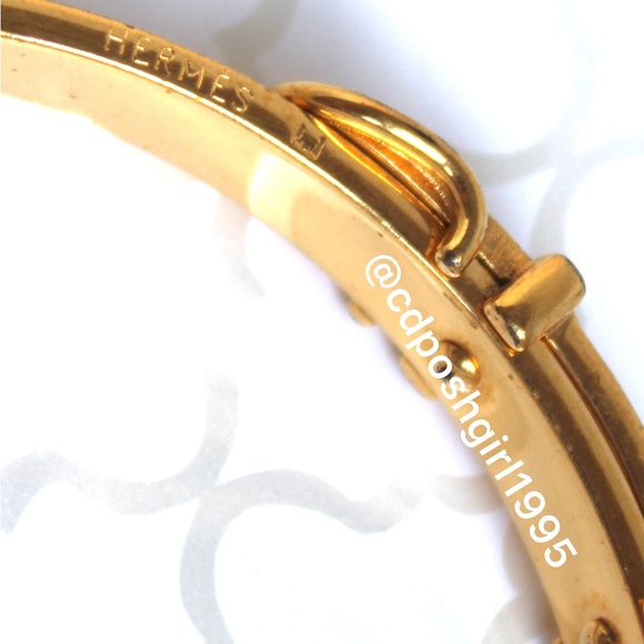 Hermès Ceinture red bracelet lizard leather gold plated bangle jonc authentic - Picture 9 of 16
